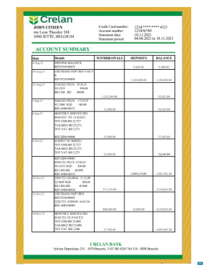 Download Belgium Crelan bank statement excel Photoshop template